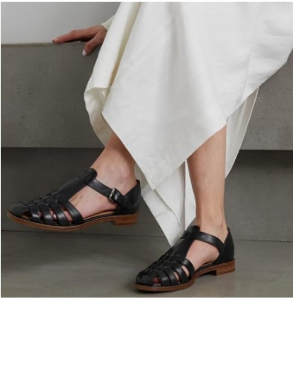 FSJ Black Retro Closed Toe Low Block Heel Woven Roman Ankle Strap Sandals
